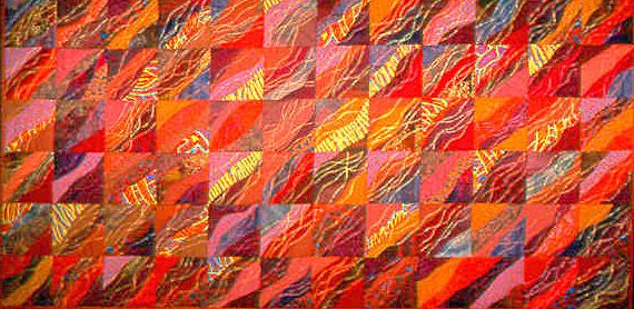 Diamantina 75cm x 150cm    29” x 59”
Named for Australia's largest inland (but intermittent) river system; the colours reflect the exteme heat of the dry Australian Outback.
 